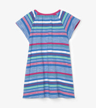Load image into Gallery viewer, Summer Stripe Tee Shirt Dress - Blue Aster