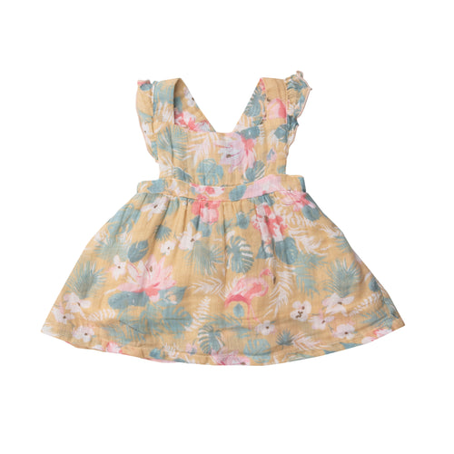 Floral Flamingos/Brown Pinafore Top &  Bloomer