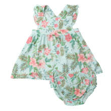 Load image into Gallery viewer, Vintage Hibiscus/Blue Pinafore Top &amp;  Bloomer