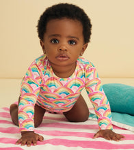 Load image into Gallery viewer, Watercolour Rainbows Baby Rashguard Swimsuit - White