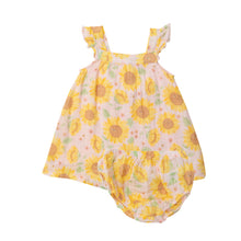 Load image into Gallery viewer, Sunflowers/Pink Sundress &amp; Diaper  Cover