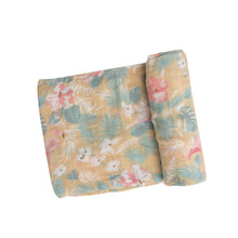 Load image into Gallery viewer, Floral Flamingos/Brown Swaddle  Blanket