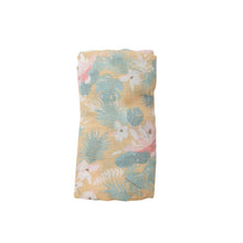 Load image into Gallery viewer, Floral Flamingos/Brown Swaddle  Blanket