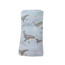 Load image into Gallery viewer, Grey Whales/Blue Swaddle Blanket