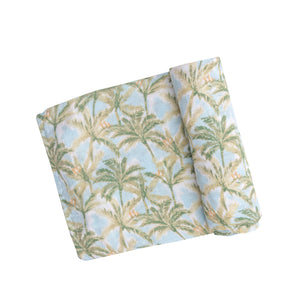 Palm Birds/Corydalis Blue Swaddle  Blanket