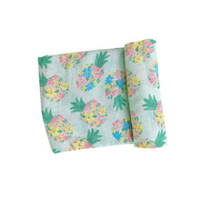 Load image into Gallery viewer, Pretty Pineapples/Blue Swaddle  Blanket
