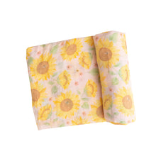 Load image into Gallery viewer, Sunflowers/Pink Swaddle Blanket