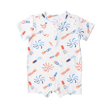 Load image into Gallery viewer, Firecrackers/White Henley Shortall