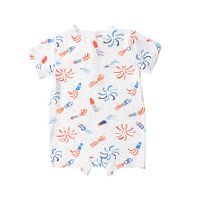 Load image into Gallery viewer, Firecrackers/White Henley Shortall