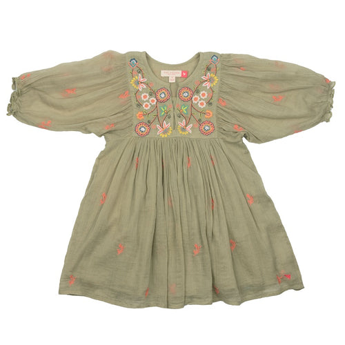 Ava Bella Dress - Green Tea w/ Multi Embroidery