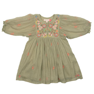 Ava Bella Dress - Green Tea w/ Multi Embroidery