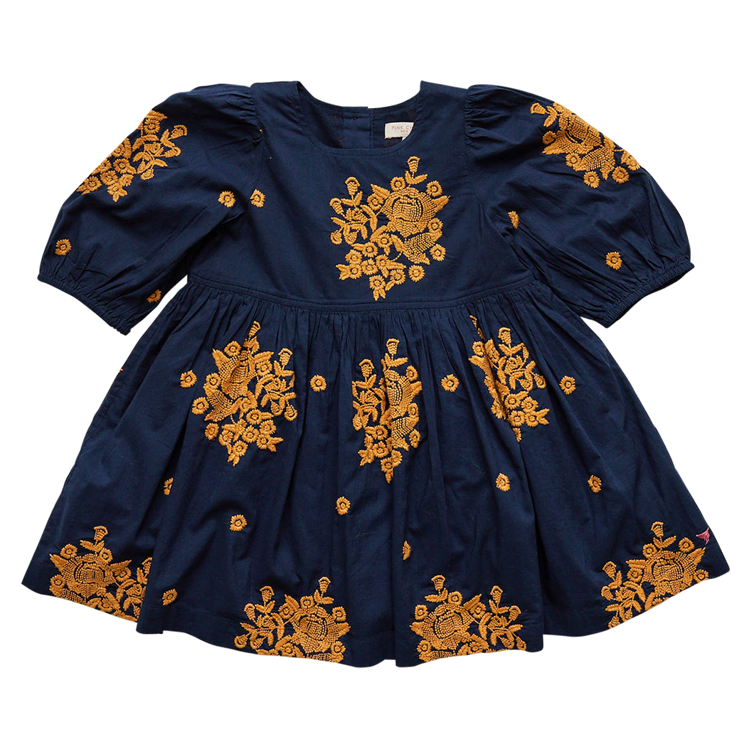 Girls Brooke Dress - Navy Embroidery