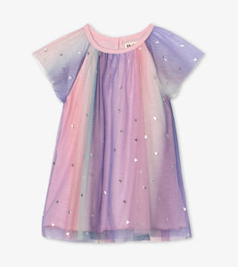 Metallic Hearts Baby Rainbow Tulle Dress - Candy Pink