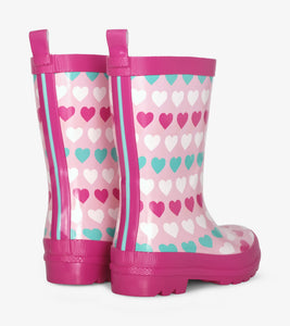 Multicolour Hearts Shiny Rain Boots - Candy Pink