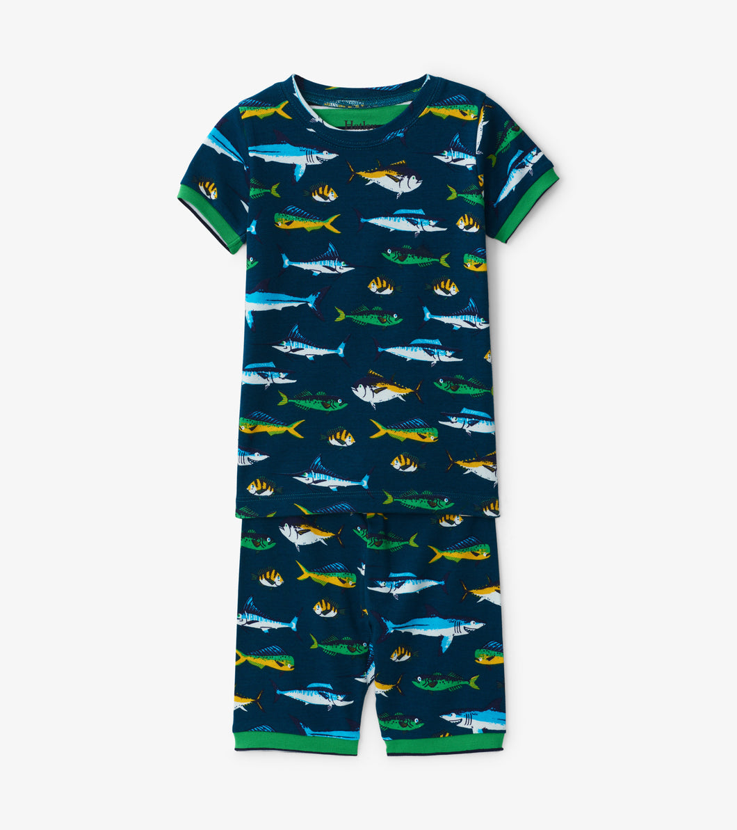 Game Fish Organic Cotton Short Pajama Set - Blue Coral