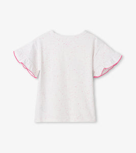 Fancy Flamingo Flutter Sleeve Tee - White