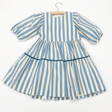 Load image into Gallery viewer, Girls Maribelle Dress - Sky Stripe - Faded Denim Angora Stripe