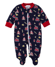 Load image into Gallery viewer, PJs Fusty Fire Trucks Footie w/ Zip PRT - Multi