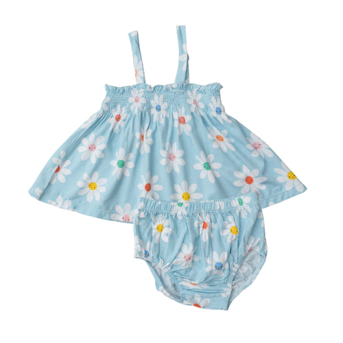 Daisy Faces/ Blue Smocked Top &  Bloomer