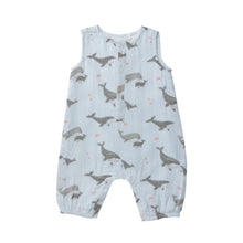 Load image into Gallery viewer, Grey Whales/Blue Slevless Shortie  Romper
