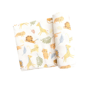 Animal Friends/White Swaddle Blanket