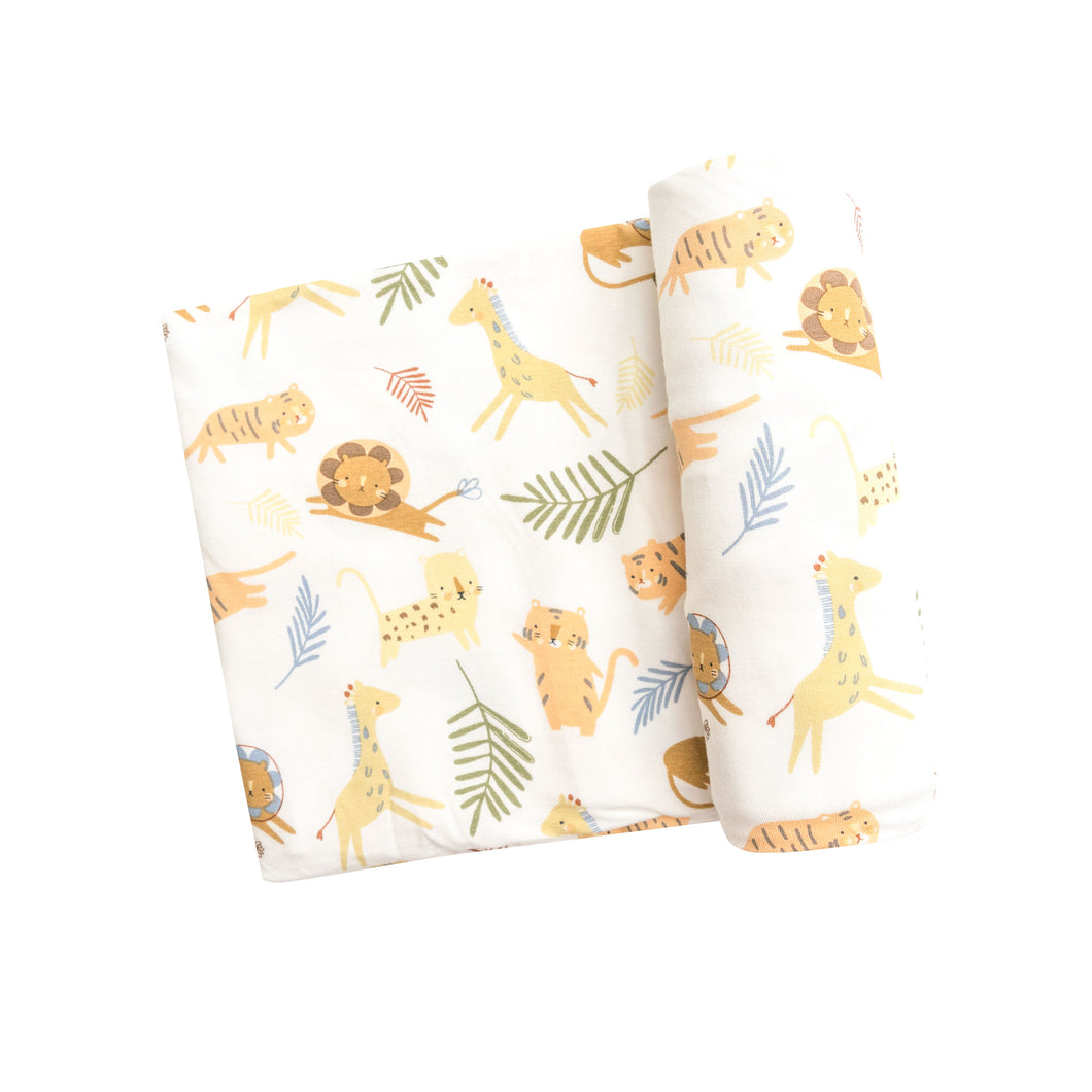 Animal Friends/White Swaddle Blanket