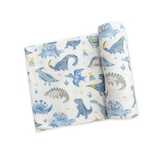 Load image into Gallery viewer, Dino Blue Swaddle Blanket