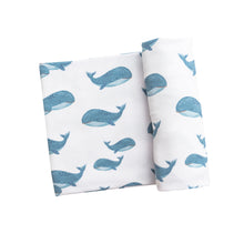 Load image into Gallery viewer, Blue Whales Swaddle Blanket