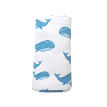 Load image into Gallery viewer, Blue Whales Swaddle Blanket