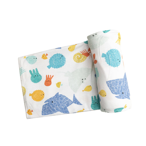 Dashed Underwater/White Swaddle  Blanket