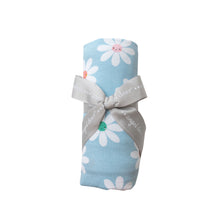 Load image into Gallery viewer, Daisy Faces/ Blue Swaddle Blanket