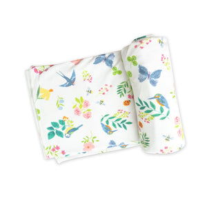 Garden Birds/White Swaddle Blanket