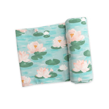 Load image into Gallery viewer, Lily Pads/Blue Swaddle Blanket