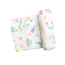 Load image into Gallery viewer, Mermaids/White Swaddle Blanket