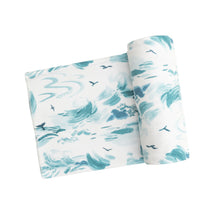 Load image into Gallery viewer, Ocean Waves/White Swaddle Blanket
