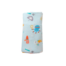 Load image into Gallery viewer, Sports Sea Creatures/ Blue Swaddle  Blanket