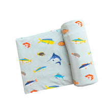 Load image into Gallery viewer, Tropical Fish Boy/Blue Swaddle Blanket