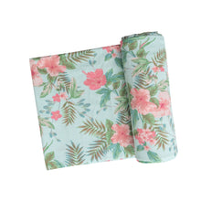 Load image into Gallery viewer, Vintage Hibiscus/Blue Swaddle Blanket