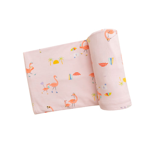 Boardwalk Flamingos/Pink Swaddle  Blanket