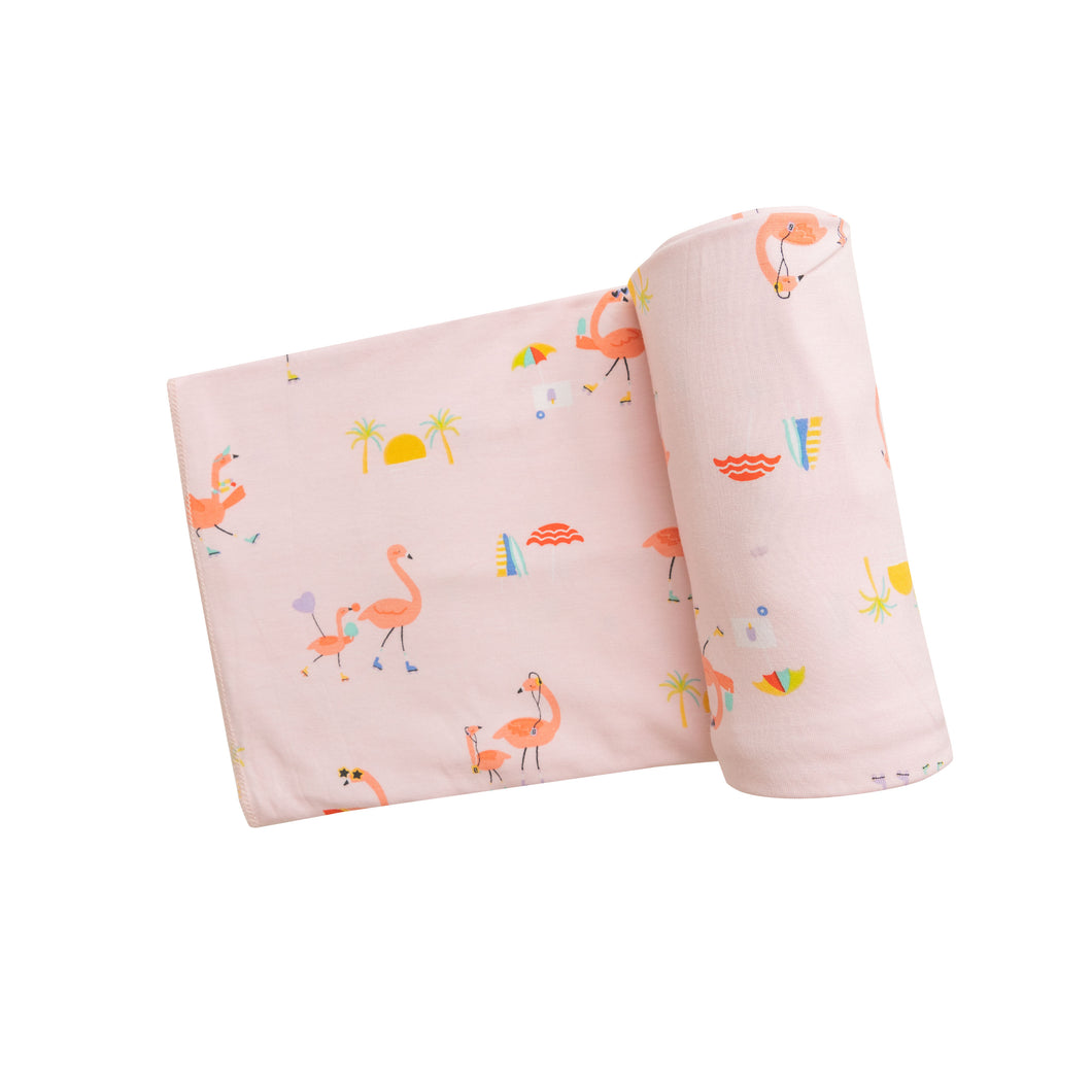 Boardwalk Flamingos/Pink Swaddle  Blanket