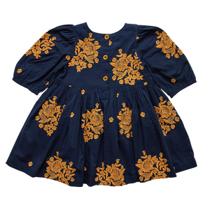 Girls Brooke Dress - Navy Embroidery