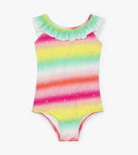 Load image into Gallery viewer, Shimmer Rainbow Ruffle Sleeve Swimsuit - Pink Yarrow