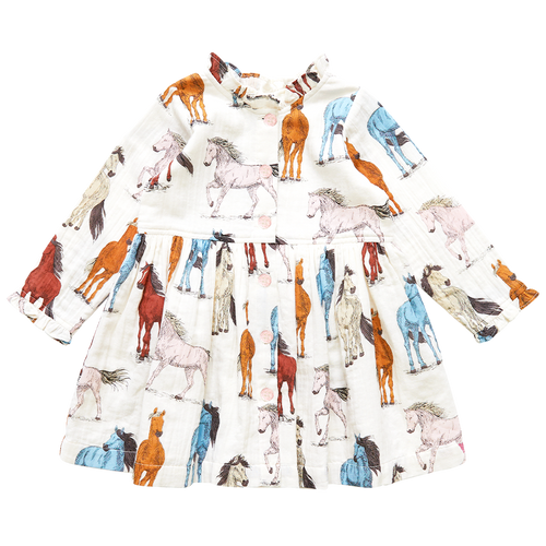 Girls Autumn Dress - Multi Horses