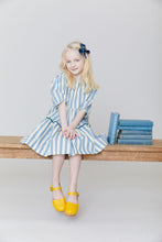 Load image into Gallery viewer, Girls Maribelle Dress - Sky Stripe - Faded Denim Angora Stripe