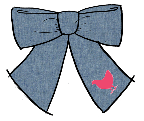 Bow - Chicken Embroidery -Chambray