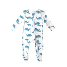 Load image into Gallery viewer, Blue Whales 2 Way Ruffle Zipper Footie