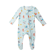 Load image into Gallery viewer, Sports Sea Creatures/ Blue 2 Way  Ruffle Zipper Footie