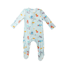 Load image into Gallery viewer, Sports Sea Creatures/ Blue 2 Way  Ruffle Zipper Footie