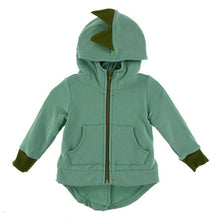 Load image into Gallery viewer, Solid Fleece Zip - Front Dino Hoodie Shore with Moss