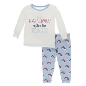 Print Long Sleeve Pajama Set - Pond Rainbow After the Rain